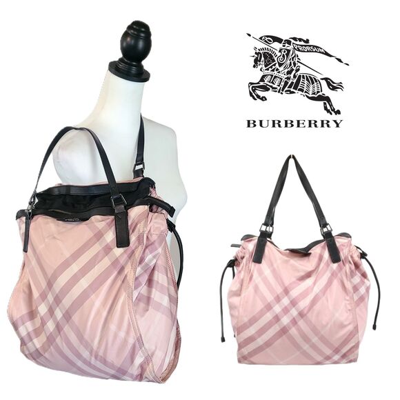 Burberry [Authentic] Pink Nova Check Nylon & Leather XL Shopper Tote Bag w/ COA - Picture 1 of 15